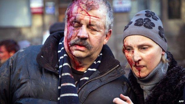 Injured protesters in Kiev. Photo: 18 February 2014