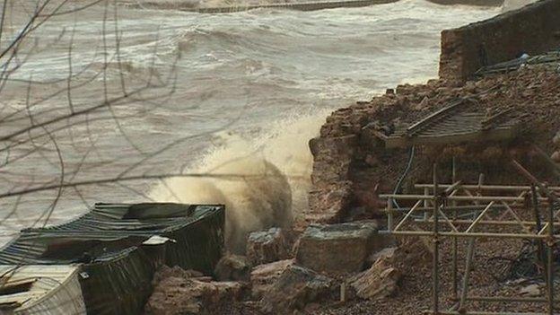 Damage to the sea wall at Dawlish