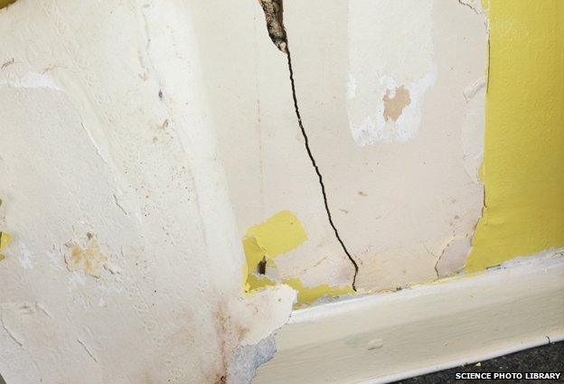 Crack in internal wall caused by subsidence