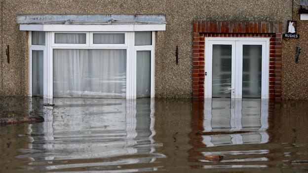 Facade of flood-affected house