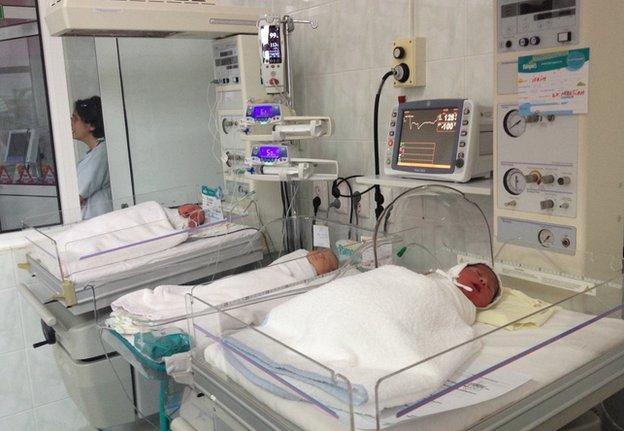 babies in maternity ward, Cantacuzeno hospital, Bucharest