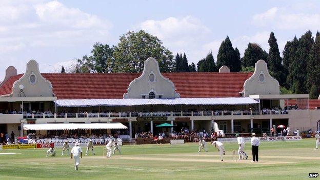 Cricketers on the field at Harare Sports Club, Harare, Zimbabwe