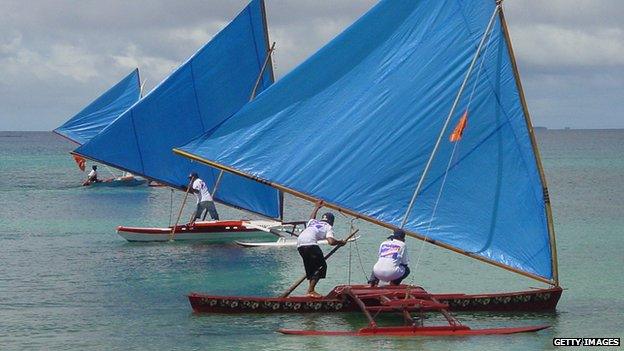 Outrigger canoes in the Marshall Islands