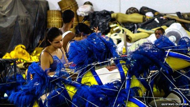 Seamstresses at work preparing carnival costumes