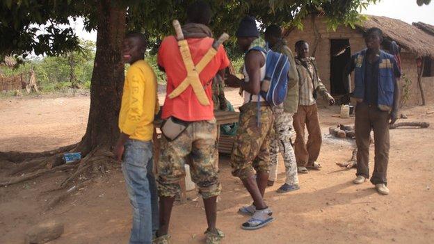 Anti-balaka militiamen in a village in CAR