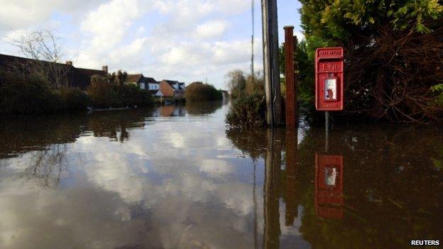 Urban landscape taken in the flooded Somerset village of Moorland