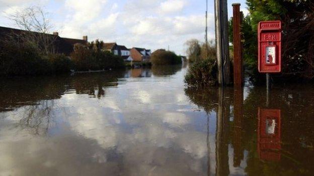 Urban landscape taken in the flooded Somerset village of Moorland