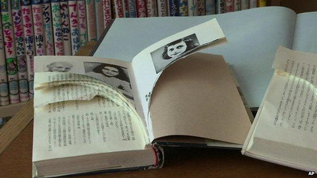 A damaged Anne Frank-related book in Tokyo, 21 February 2014