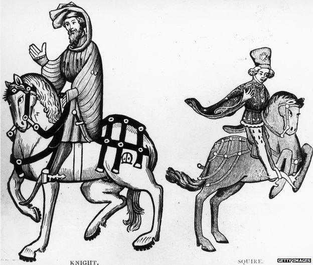 Chaucer's knight and squire from the Ellesmere manuscript