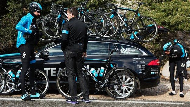 Team Sky bikes on car