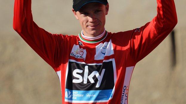 Chris Froome in Tour of Oman's red jersey