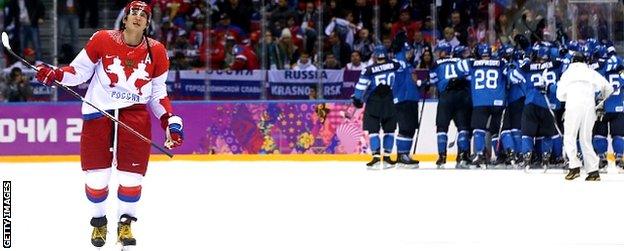 Russia's men lost to Finland in the ice hockey quarter-finals