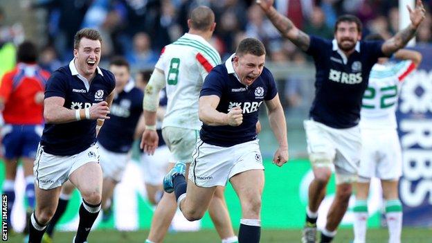 Duncan Weir celebrates his winning drop goal