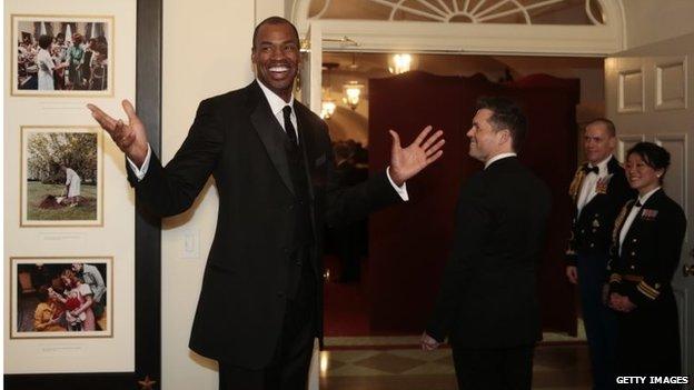 Jason Collins arrives at a state dinner hosted by President Barack Obama for French President Francois Hollande at the White House in February