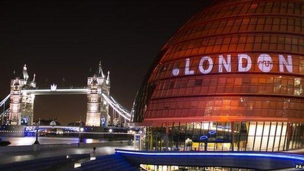 Dot London logo projected on City Hall