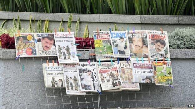 View of the covers of Mexican newspapers in Mexico City on 23 February, 2014