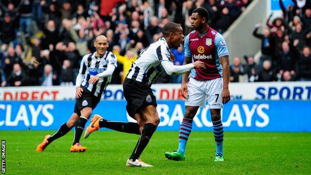 Loic Remy (centre) celebrates scoring the winning goal during against Aston Villa