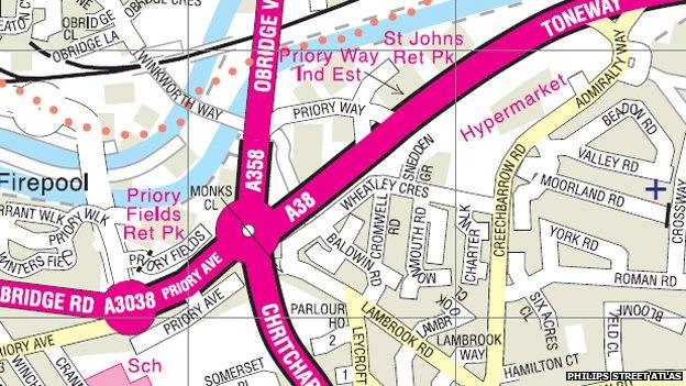 Street map of Taunton area