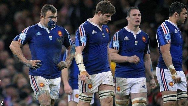 France players look dejected during their defeat by Wales in Cardiff