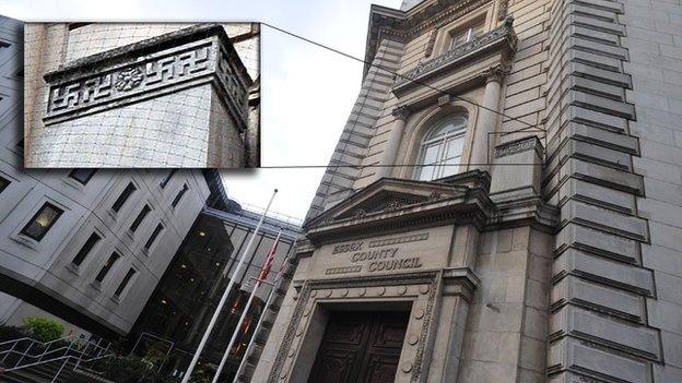 the swastika patterns on Essex County Council's headquarters building in Chelmsford