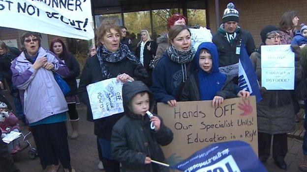 Protesters outside county hall in Powys