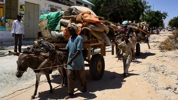 A man with a donkey in Mogadishu (October 2011)