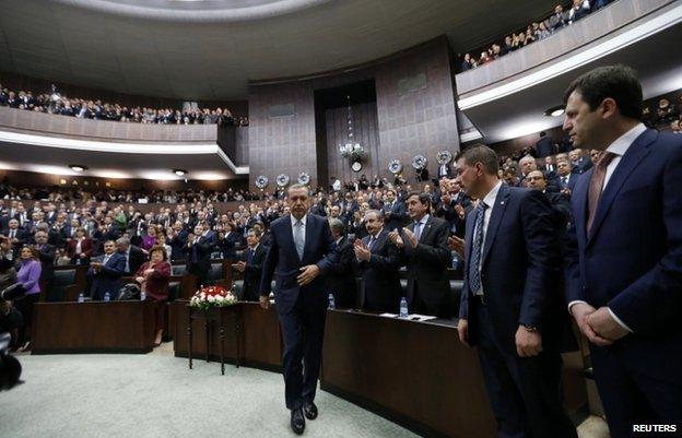 The Turkish prime minister addressed a party meeting in parliament on 25 February