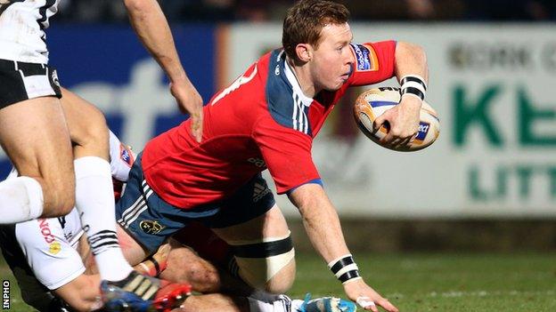 Munster's Cathal Sheridan suffers a broken arm against Ospreys