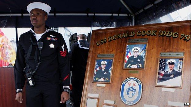 A sailor stands aboard the USS Donald Cook 11/02/2014