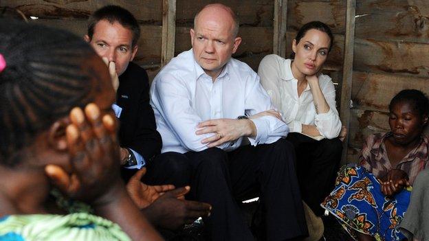 William Hague and Angelina Jolie at a rescue camp for women in the Democratic Republic of Congo of March