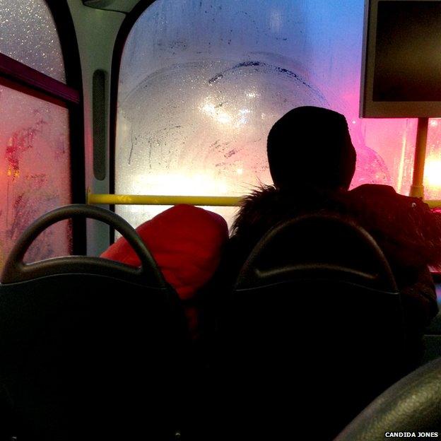 Father and daughter on a London bus