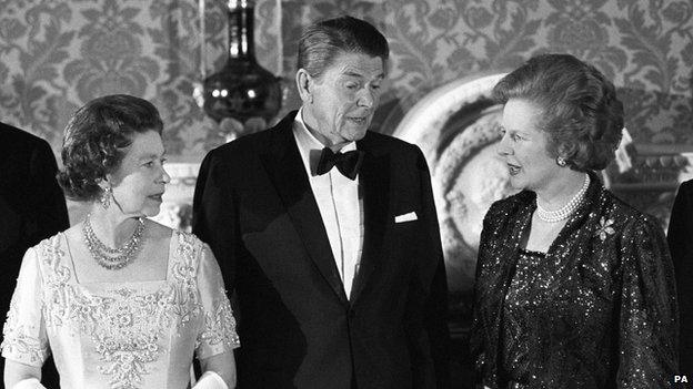 The Queen, US President Ronald Reagan and Prime Minister Margaret Thatcher