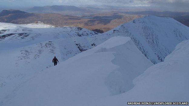 Walker descending descending off Bidein a' Ghlas Thuill