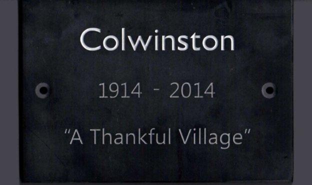 Colwinston's Thankful Village plaque