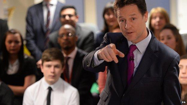 Deputy Prime Minister Nick Clegg at Bishop Challoner Catholic Collegiate School, in east London, on Tuesday