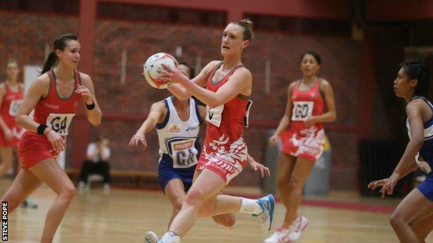 Wales centre Kyra Jones in action against Singapore