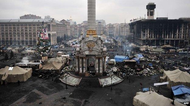 The protesters' camp at Independence square in central Kiev