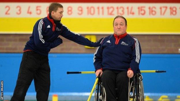 GB wheelchair curler Tom Killin with coach Tony Zummack