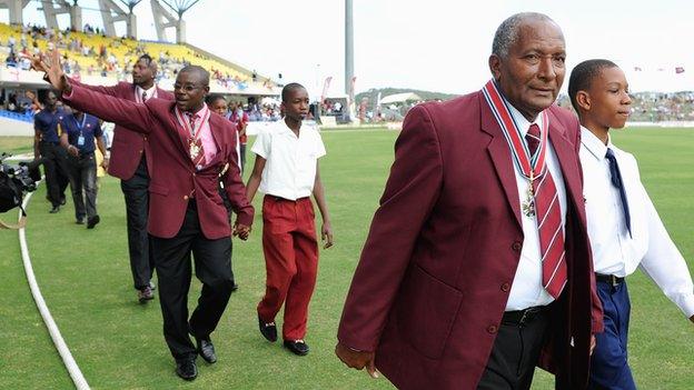 Curtly Ambrose, Richie Richardson and Andy Roberts after receiving their knighthoods