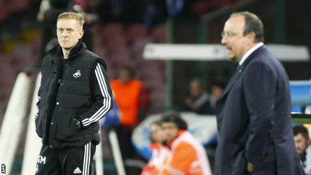 Garry Monk and Napoli coach Rafa Benitez