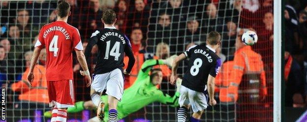 Steven Gerrard scores at Southampton