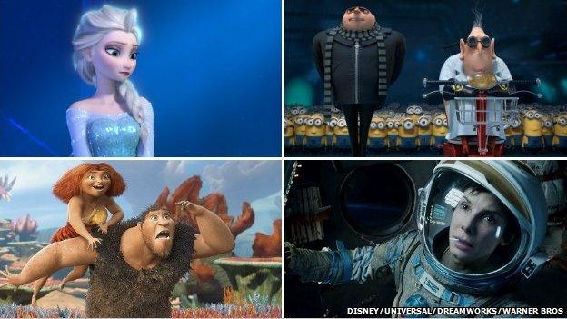 Composite image of Frozen, Despicable Me 2, The Croods and Gravity