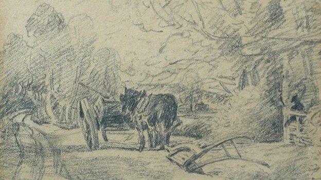 Horse at rest beside a plough 1816