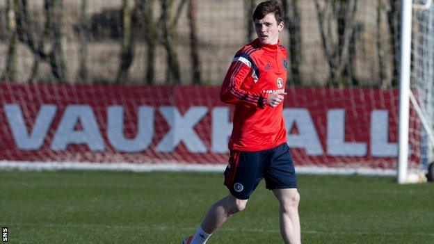 Dundee United defender Andrew Robertson on Scotland duty