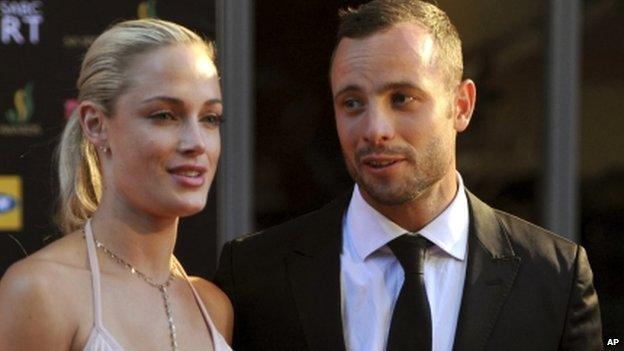 South African Olympic athlete Oscar Pistorius and Reeva Steenkamp pictured in December 2012