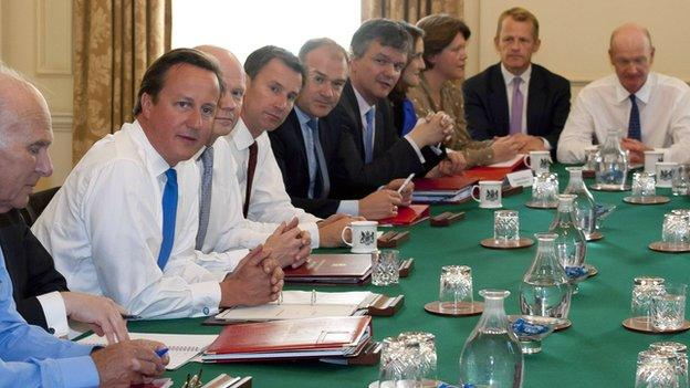 Britain's Prime Minister David Cameron (2L) chairs the first cabinet meeting following a ministerial re-shuffle, in Downing Street on September 5, 2012 i