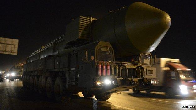 A Topol missile in transit outside Moscow, 28 February