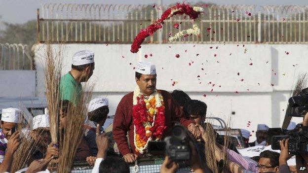 Arvind Kejriwal in Gujarat state ahead of the country’s national elections, in Ahmedabad, India, Wednesday, March 5, 2014.