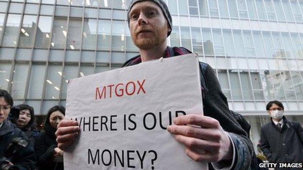 Protestor with placard - Mt Gox Where is our money?