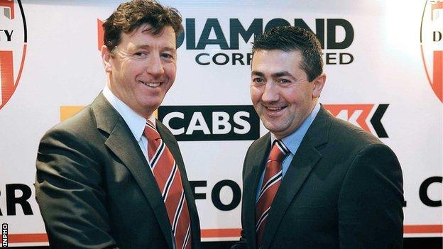 Derry City manager Roddy Collins and assistant Peter Hutton